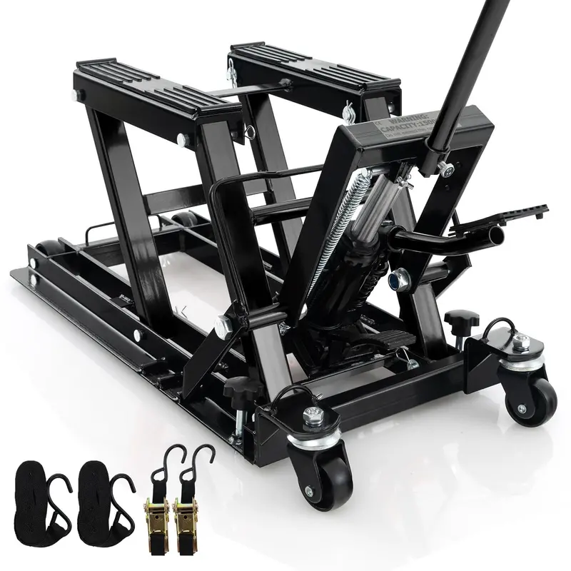1500-Pound Capacity Hydraulic Motorcycle Lift Jack With Extended Handle And Footplates 1