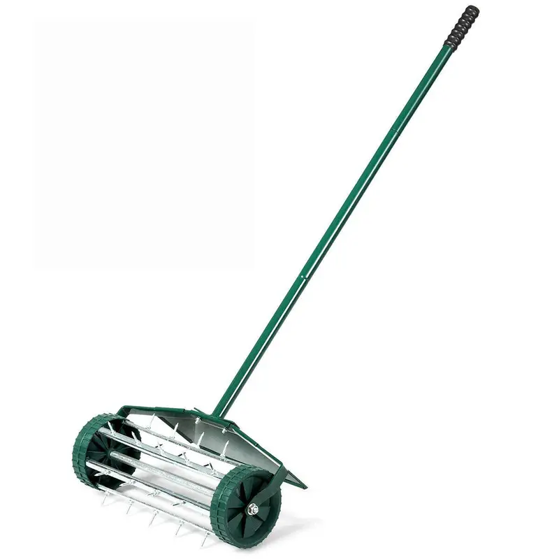 18-Inch Rotary Lawn Aerator – Heavy-Duty Push Spike Tool With 40.5-Inch Handle And Protective Fender 1