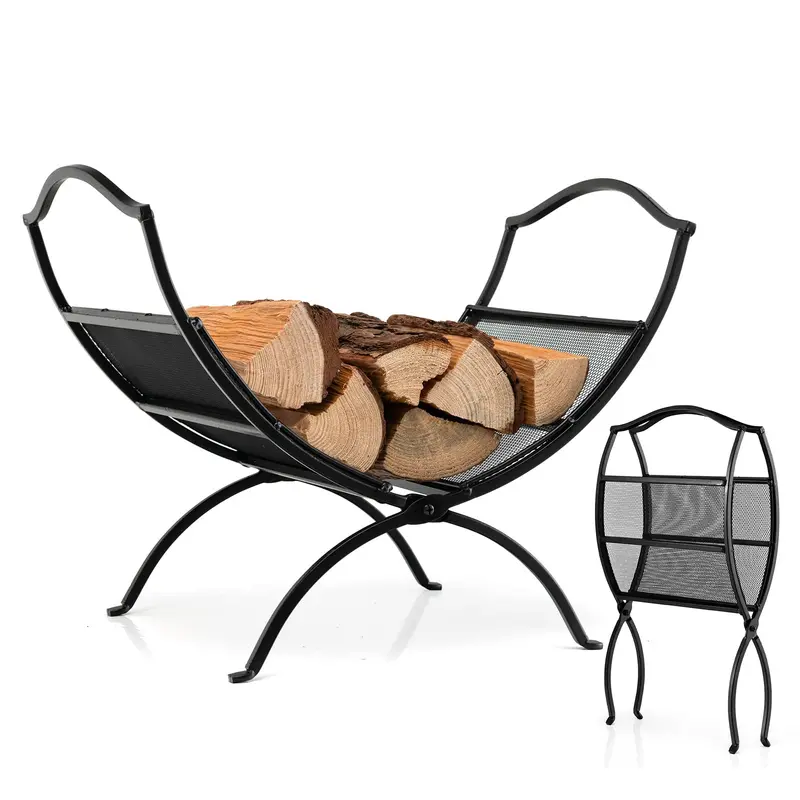 19-Inch Folding Firewood Rack – Portable Steel Log Carrier With Carry Handle And Stable Frame 1