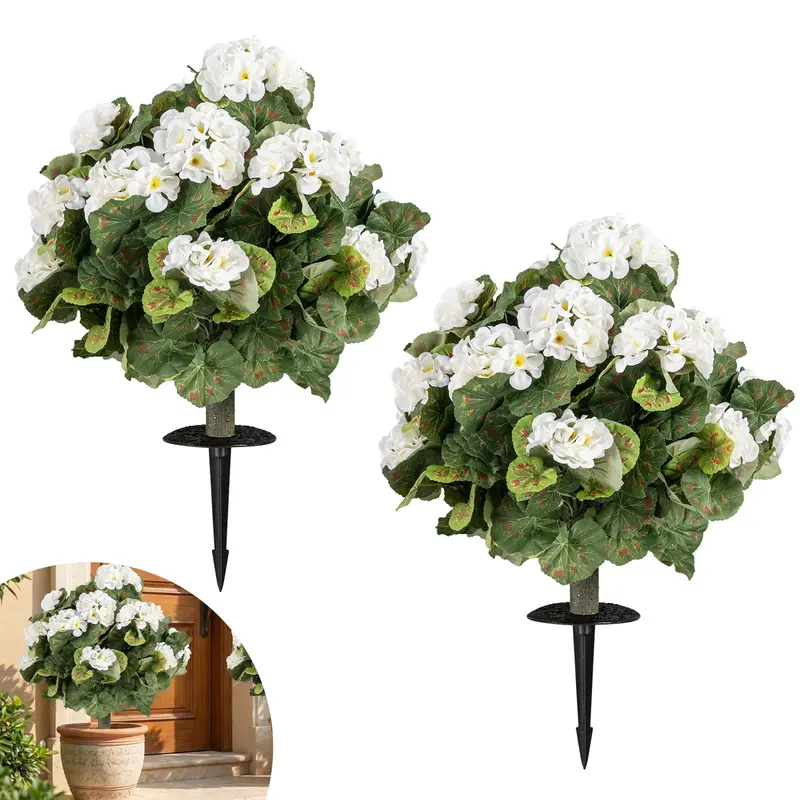 2-Pack Begonia Ball Topiaries – 22.5" Artificial Flower Trees With Ground Anchors 1
