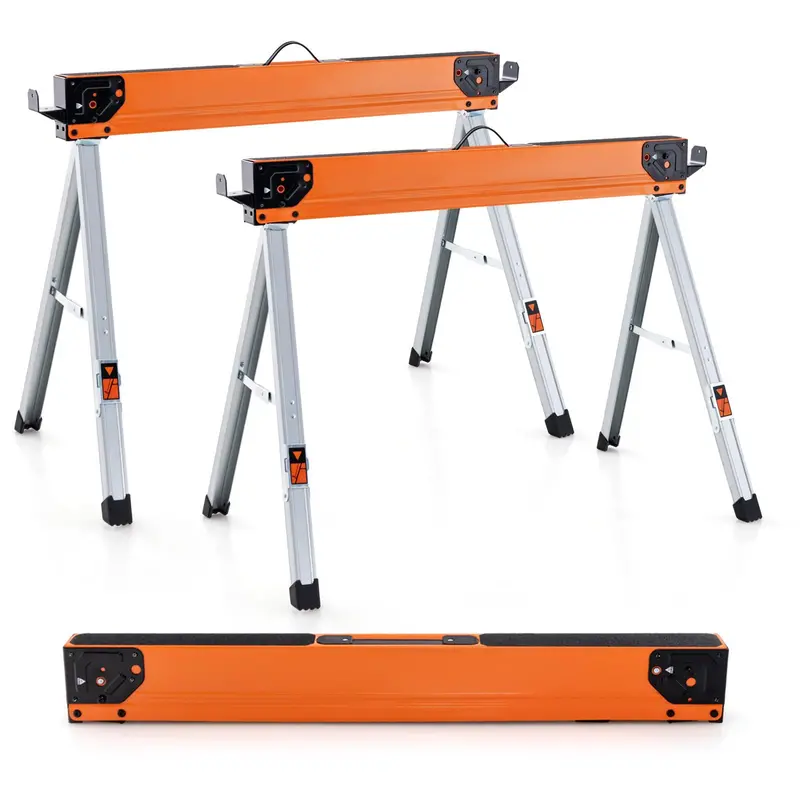 2-Pack Folding Sawhorse Set – Heavy-Duty Portable Work Supports For Diy & Construction Projects 1