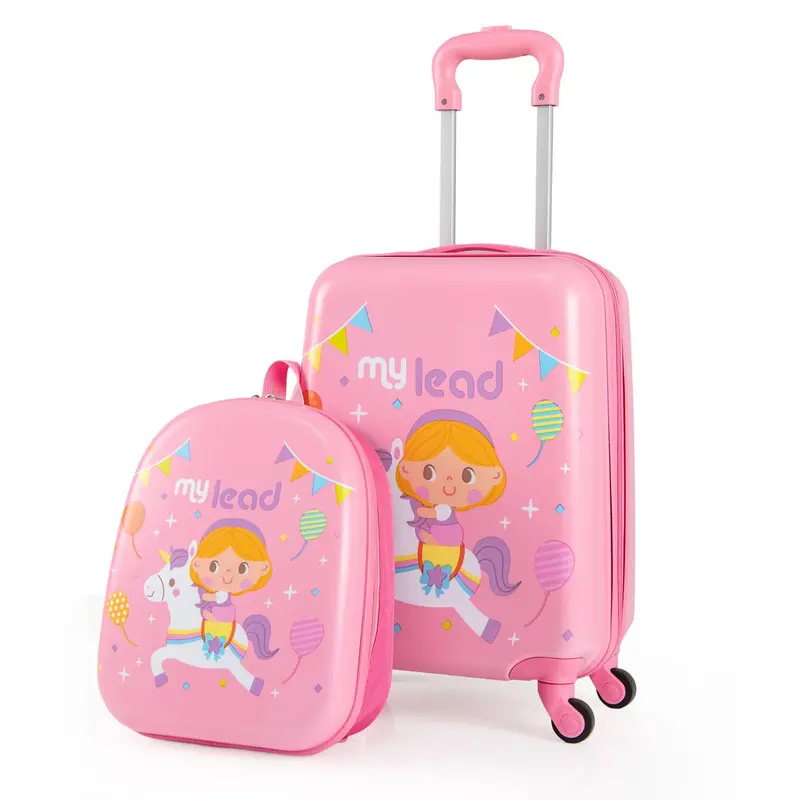 2-Piece Kids Luggage Set – Pink Spinner Suitcases Designed For Children (Boys & Girls) 1