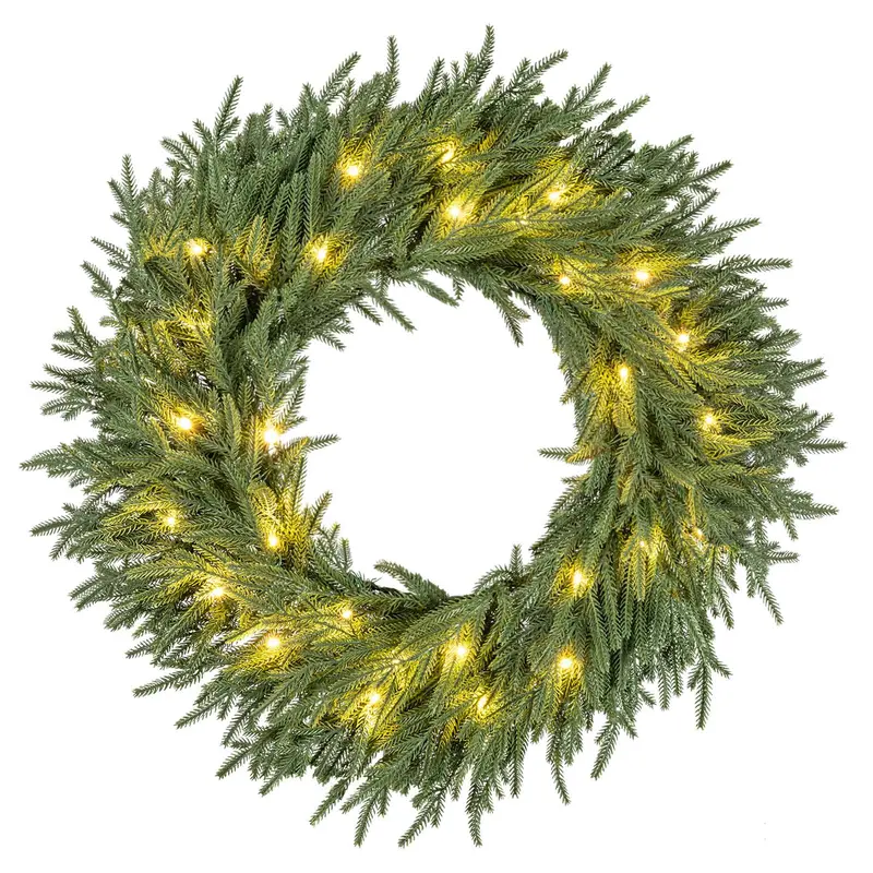 24-Inch Pre-Lit Christmas Wreath – Wall Or Window Decoration With 108 Branch Tips & 35 Warm White Leds 1