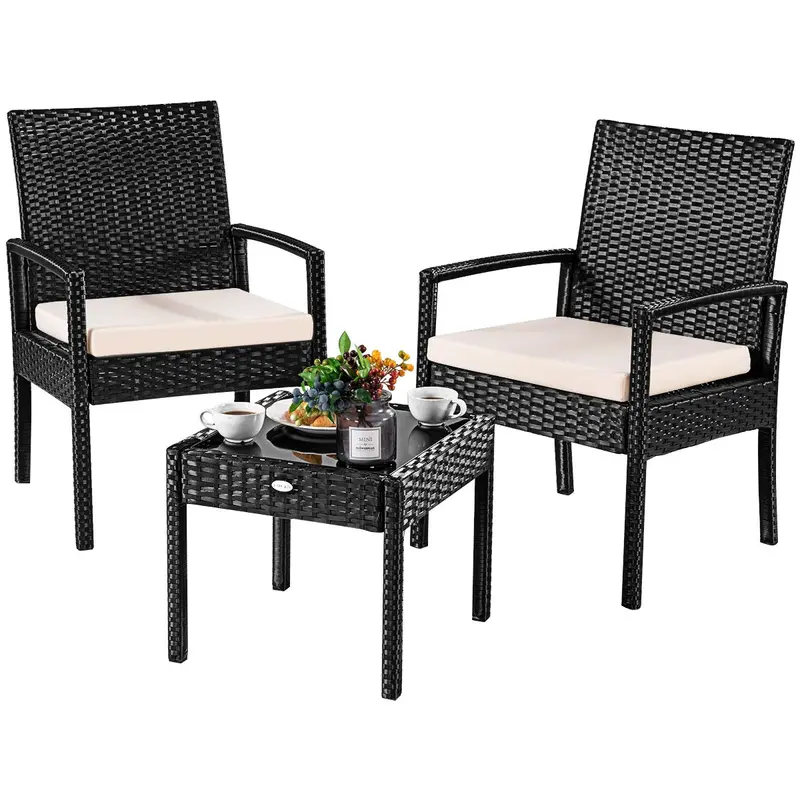 3-Piece Outdoor Rattan Conversation Set – All-Weather Wicker Patio Furniture For Backyard Or Garden 1