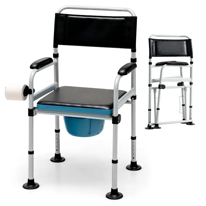 4-In-1 Portable Bedside Commode & Shower Chair – Folding Design With Removable Bucket And Adjustable Height 1