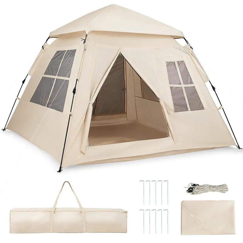 4-Person Camping Tent Featuring Rainfly, Dual Doors, Mesh Windows, And Portable Pack 1