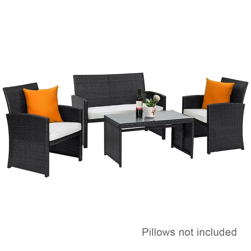 4-Piece Rattan Patio Conversation Set – Modern Outdoor Sofa Group For Balcony Or Deck 1