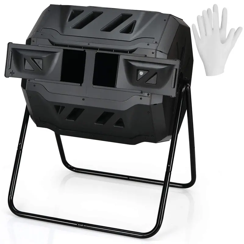 43-Gallon Dual-Chamber Compost Tumbler With Dual Sliding Doors For Efficient Organic Recycling 1
