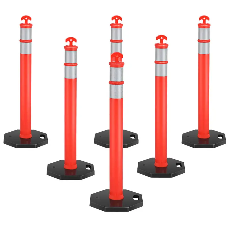 45-Inch Delineator Post Set – 6-Pack Reflective Traffic Cones With 4-Inch Silver Collars For High-Visibility Safety 1