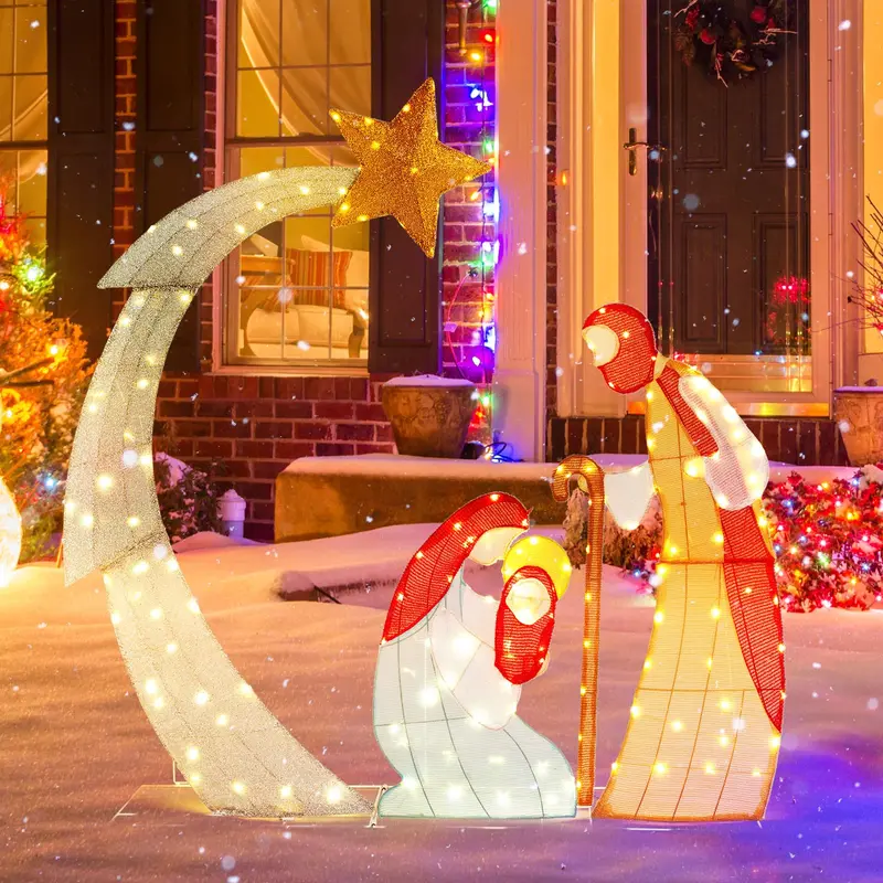 5-Foot Pre-Lit Nativity Scene – Holiday Display Set With 140 Warm White Led Lights 1