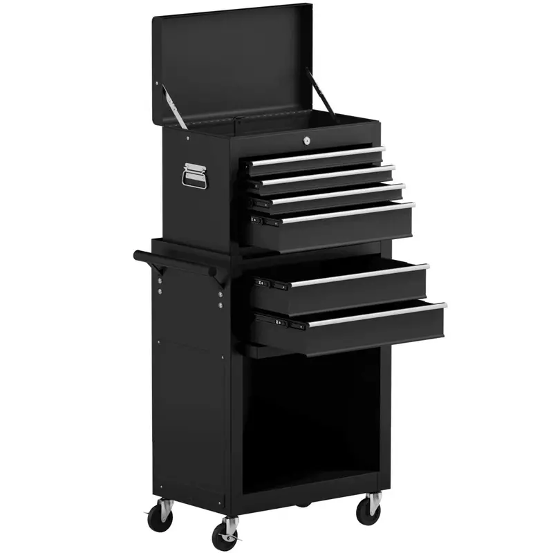 6-Drawer Rolling Tool Chest With Removable Sliding Compartments And Lockable Casters 1