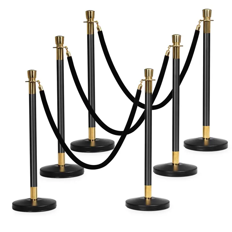 6-Piece Stainless Steel Stanchion Set – Crowd Control Barriers With Retractable Belts 1