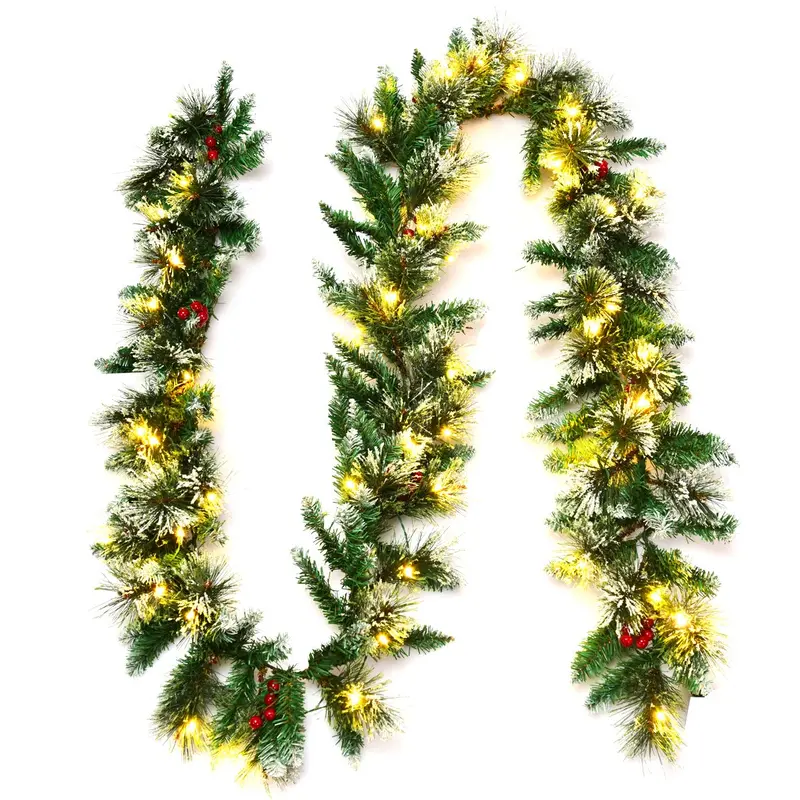 9-Foot Pre-Lit Christmas Garland – Artificial Pine And Rattan Wreath With Built-In Timer 1