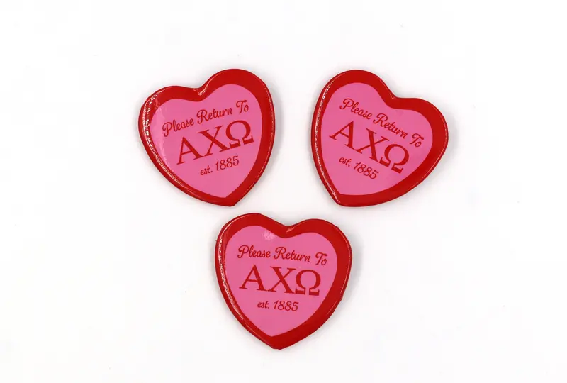 Alpha Chi Omega Heart-Shaped Button – Signature Greek Typography 1
