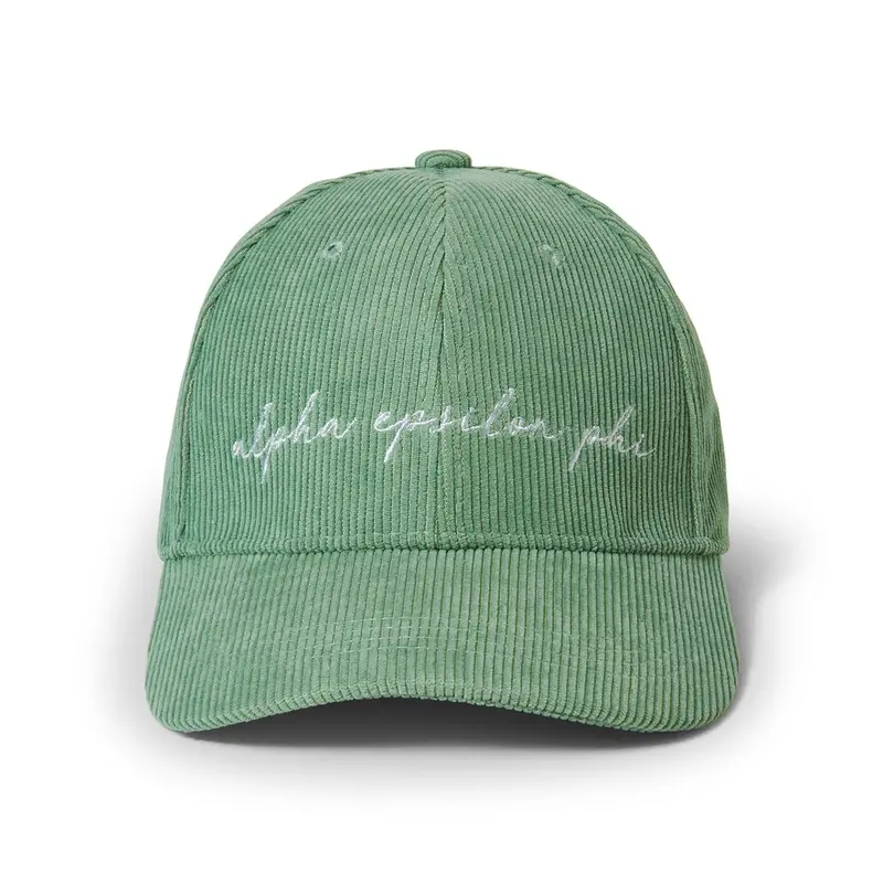 Alpha Epsilon Phi Corduroy Hat Featuring Embroidered Chapter Design 1