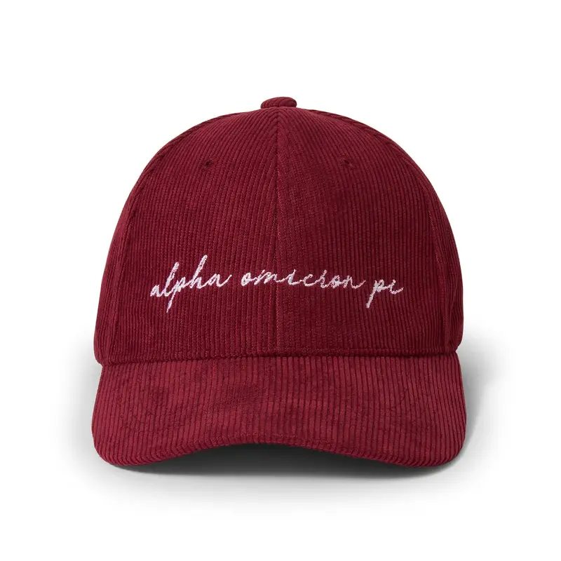 Alpha Omicron Pi Corduroy Hat With Embroidered Greek Letters 1