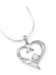 Alpha Omicron Pi Sterling Silver Heart Lavalier 1