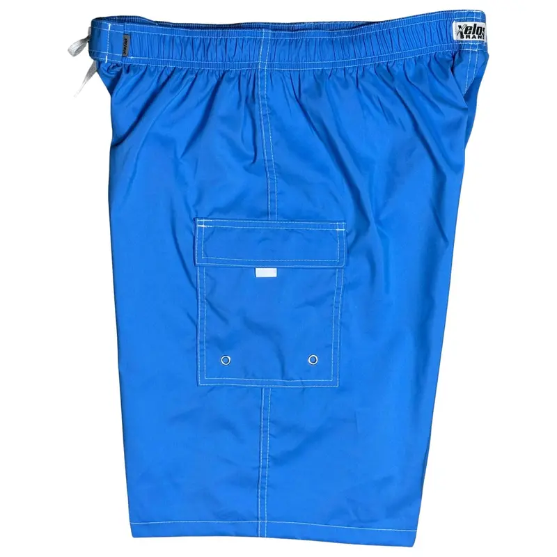 Baby Blue Elastic-Waist Board Shorts – Functional Cargo Pockets, Tailored Length 1
