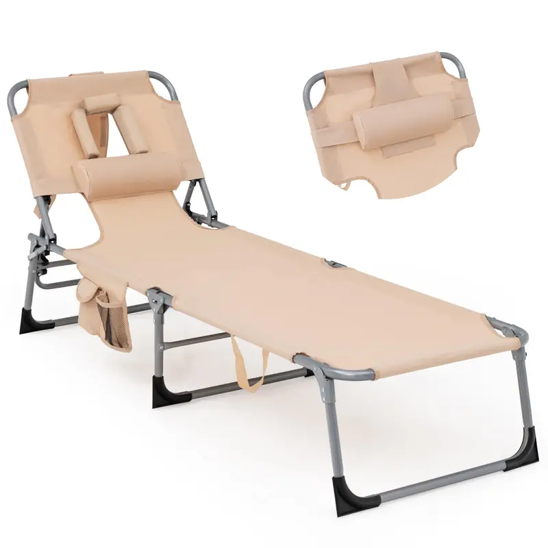 Beach Chaise Lounge Chair – Folding Recliner With Face Hole In Multiple Colors 3