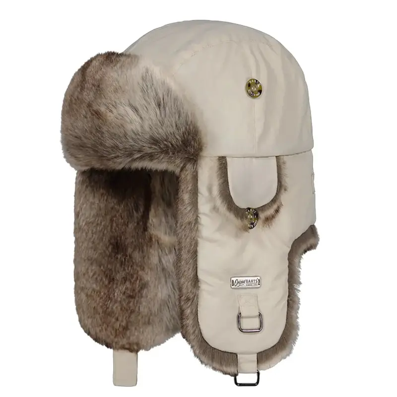 Beige Kamikaze Bomber-Style Cold-Weather Hat 1