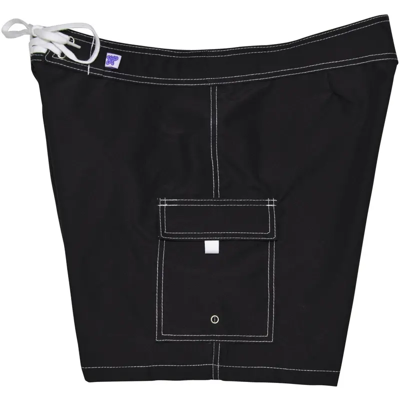 Black-And-White Contrast Women'S Cotton Board Shorts – Non-Stretch, Functional Two-Pocket Design 1