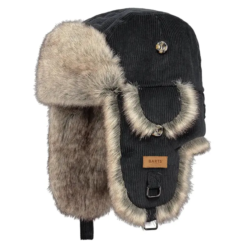 Black Ribbed Bomber Hat 1