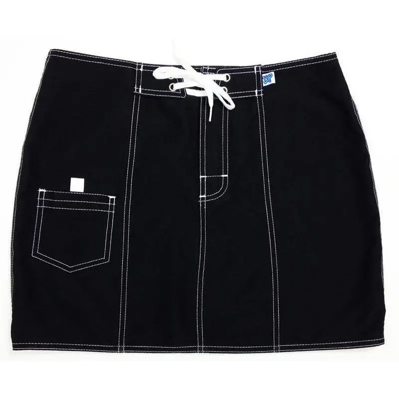 Black Women'S Board Skirt With White Topstitching 1