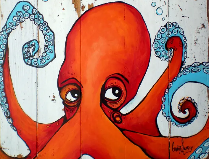 Blue Bottom Octopus – Vibrant Oceanic Art Print With Bold Contrast 1
