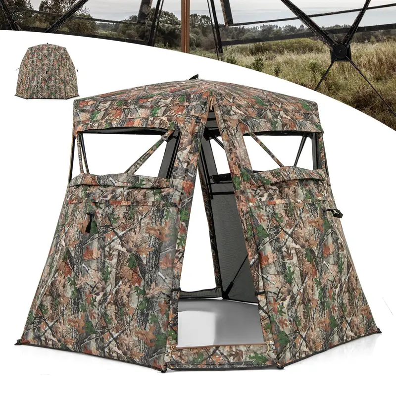 Camouflage Hunting Blind Tent With One-Way Visibility And 360-Degree Viewing Capability 1