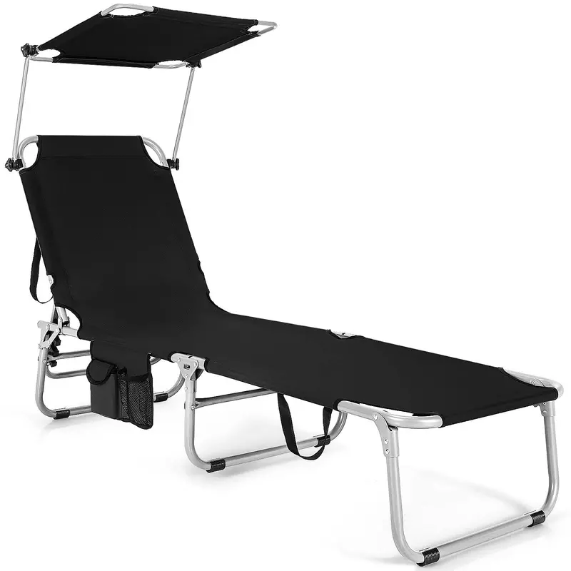 Canopy-Fitted Folding Lounge Chair – Shade-Ready Patio Seat With Integrated Storage Pocket 1