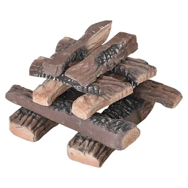 Ceramic Ventless Fireplace Log Set – 9 Or 10 Piece Wood-Gas Style Assembly 1