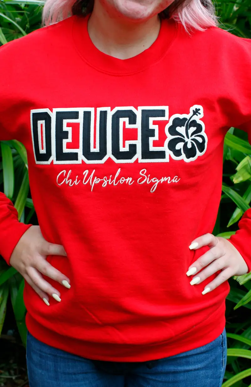 Chi Upsilon Sigma Red Word Crewneck Sweatshirt – Bold Typography 1