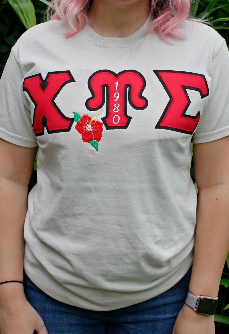 Chi Upsilon Sigma Tropical Hibiscus Print T-Shirt 1