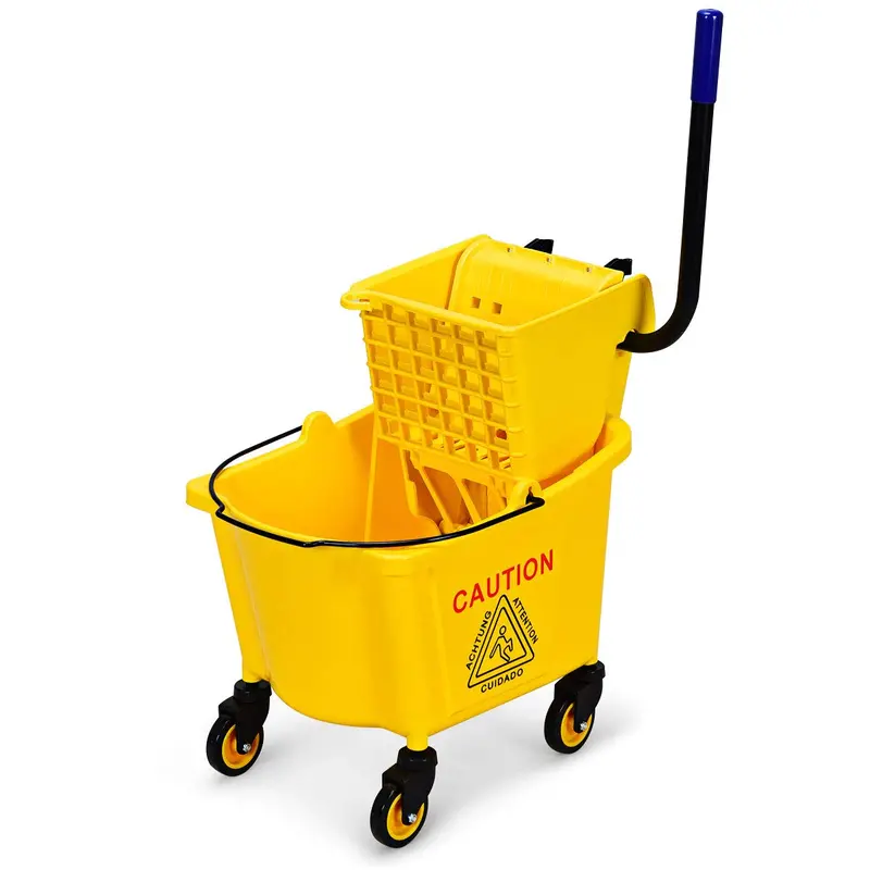 Commercial-Grade Mop Bucket With Built-In Wringer And Portable Design 1
