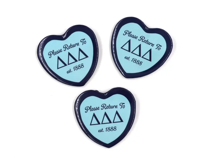 Delta Delta Delta Heart-Shaped Badge – Vibrant Script Design 1
