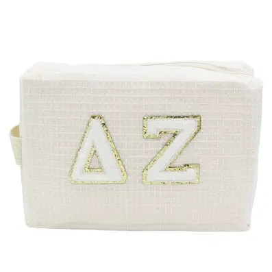 Delta Zeta Chenille-Accented Waffle Makeup Bag 1