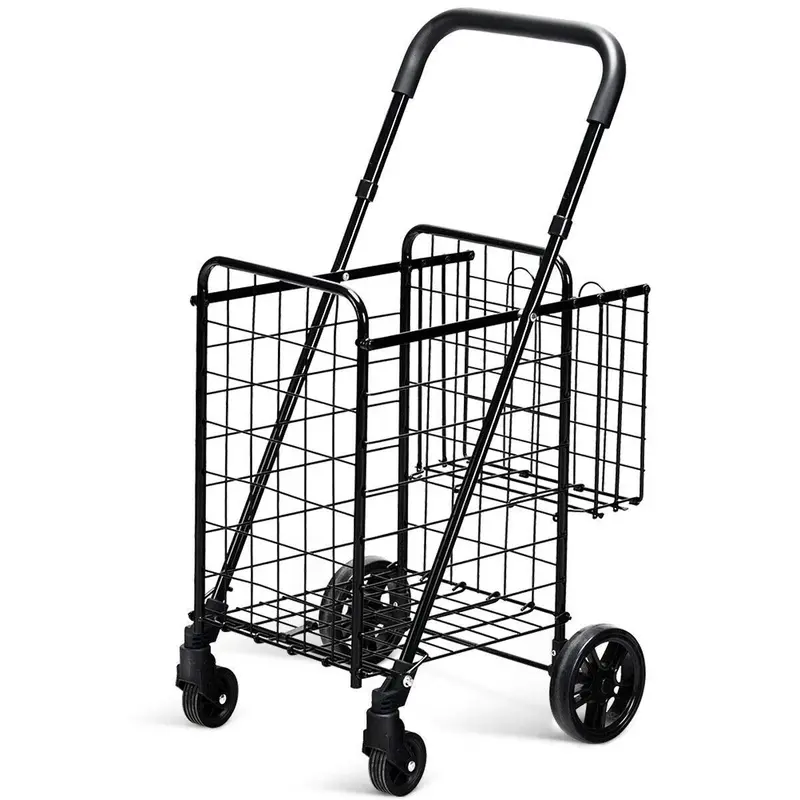 Double-Basket Folding Utility Cart – Compact Shopping Trolley With 360° Swivel Wheels And Collapsible Frame 1