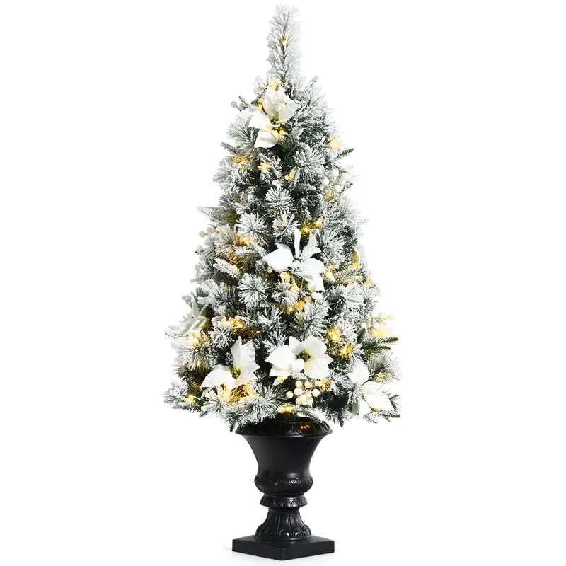 Flocked White Entrance Christmas Tree – Pre-Lit Artificial Holiday Tree With Warm White Led Illumination 1