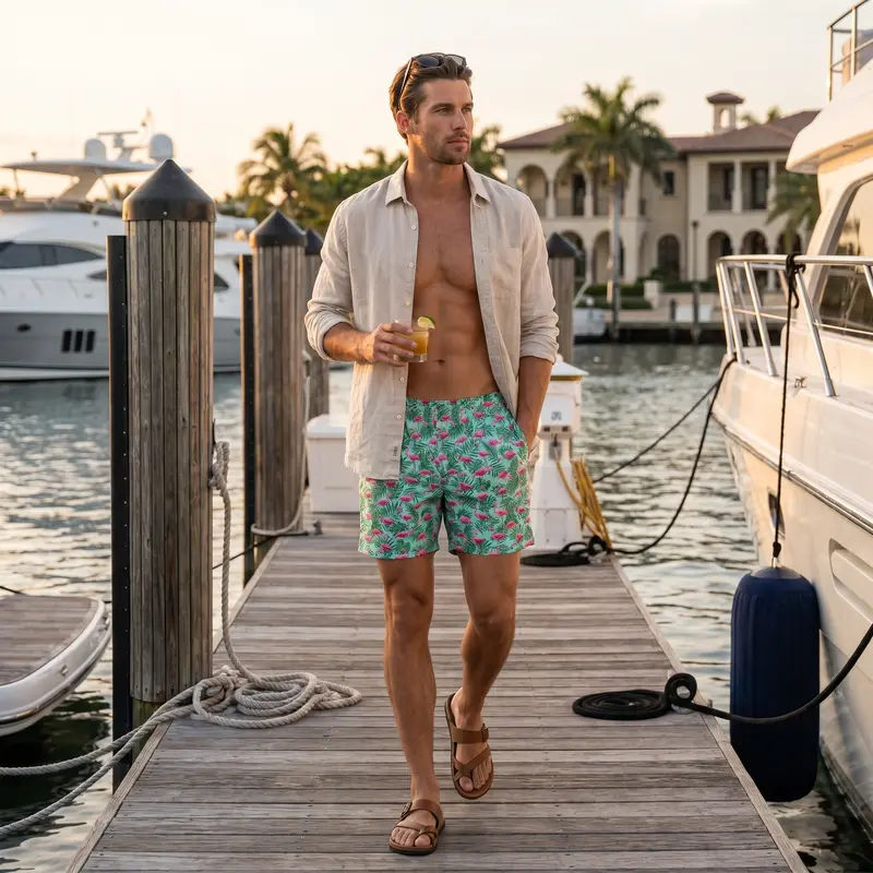 Flocking Paradise Men'S 100% Cotton Swim Trunks – 17" Outseam, 4.5" Inseam 1