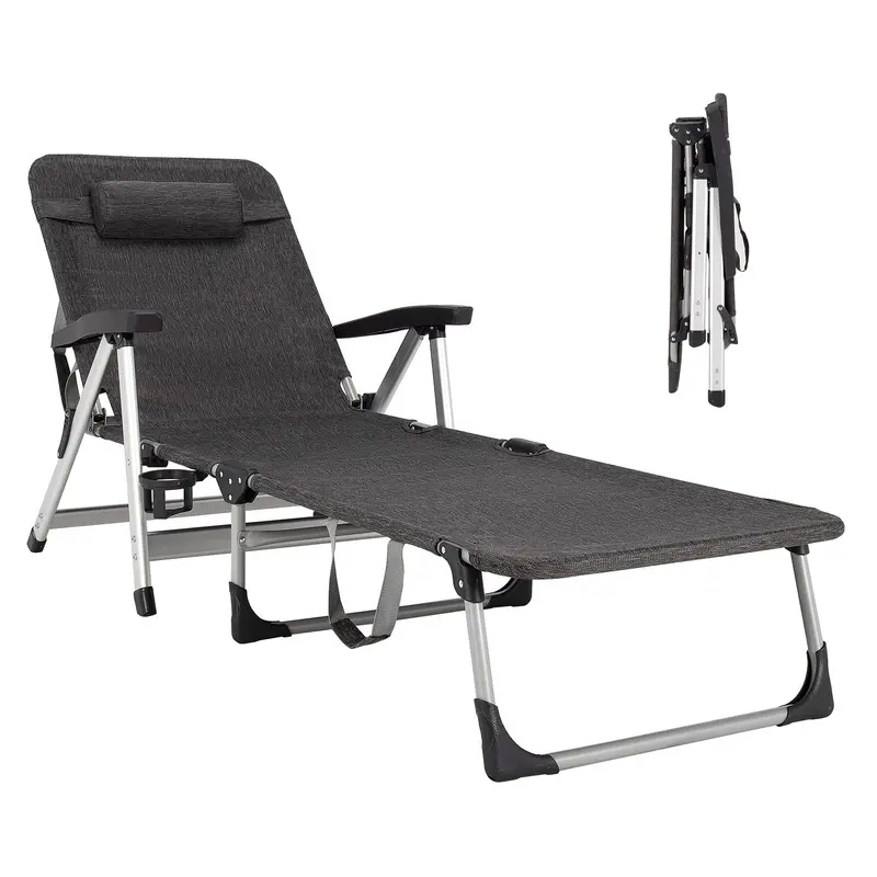 Folding Chaise Lounge Chair For Outdoor Use – Includes Cup Holder And Removable Headrest 1