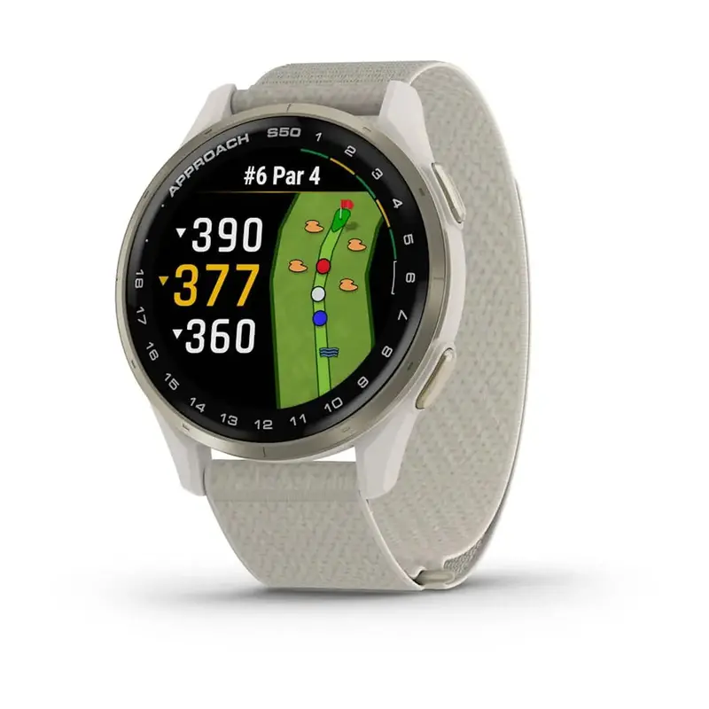 Garmin Approach S50 Golf Watch – Cream Gold Aluminum Bezel & Ivory Comfortfit Band 1
