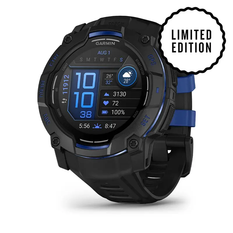 Garmin Instinct 3 (50Mm) Amoled Outdoor Watch – Black Case With Bolt Blue Band 1