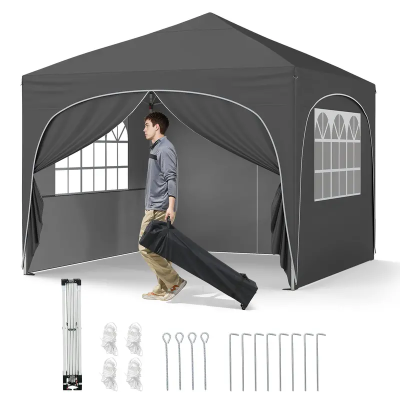Goplus 10' X 10' Pop-Up Canopy Tent With Four Detachable Sidewalls 1