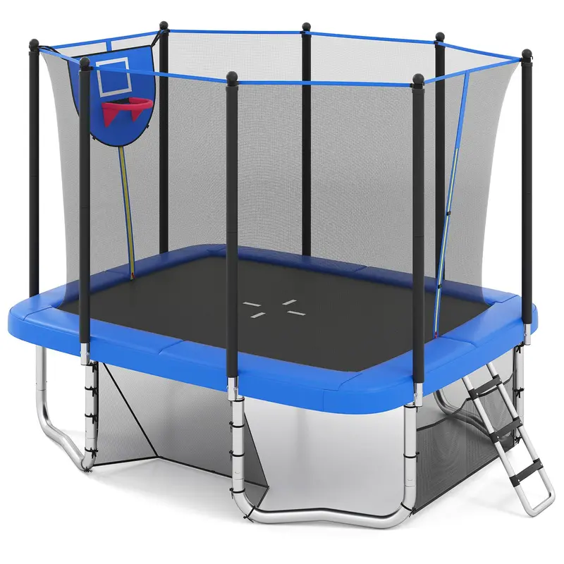 Goplus 10 X 8 Ft Toddler Trampoline With Basketball Hoop, Soccer Goal, And Safety Ladder 1