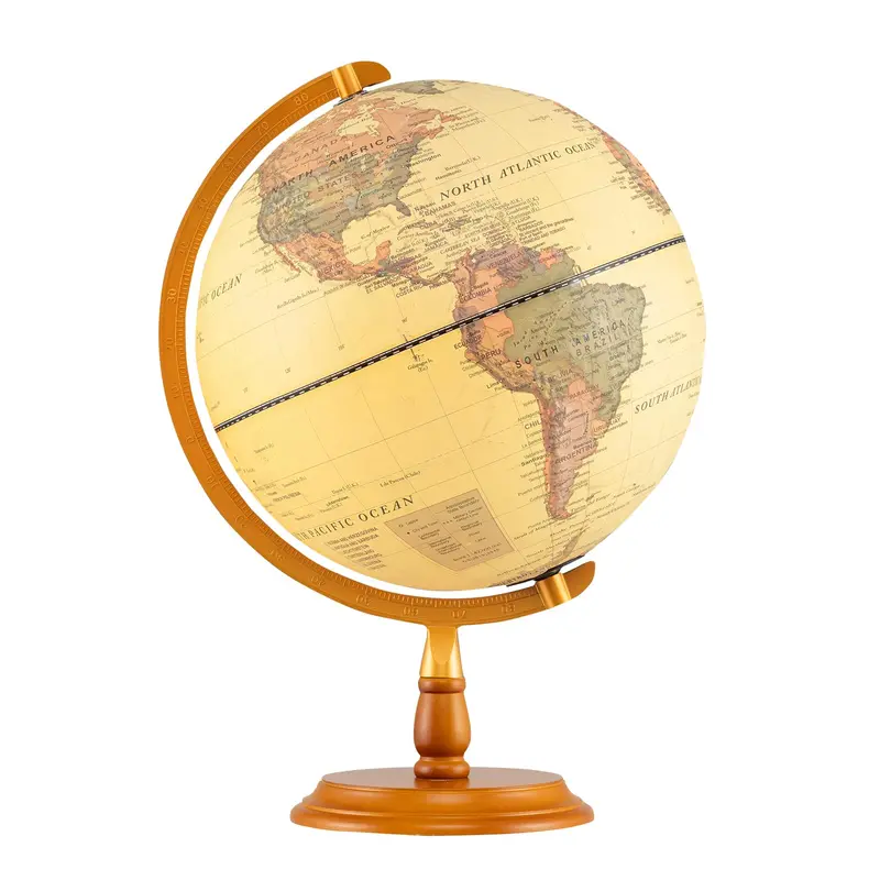 Goplus 12-Inch Rotating Globe Night Light – Antique-Style Illuminated Desk Lamp With Wooden Base 1