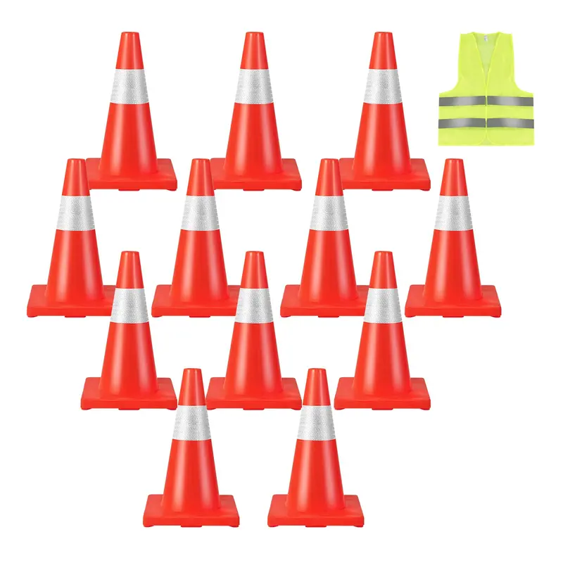 Goplus 12-Pack Pvc Traffic Cones – High-Visibility Safety Cones With Reflective Bands 1