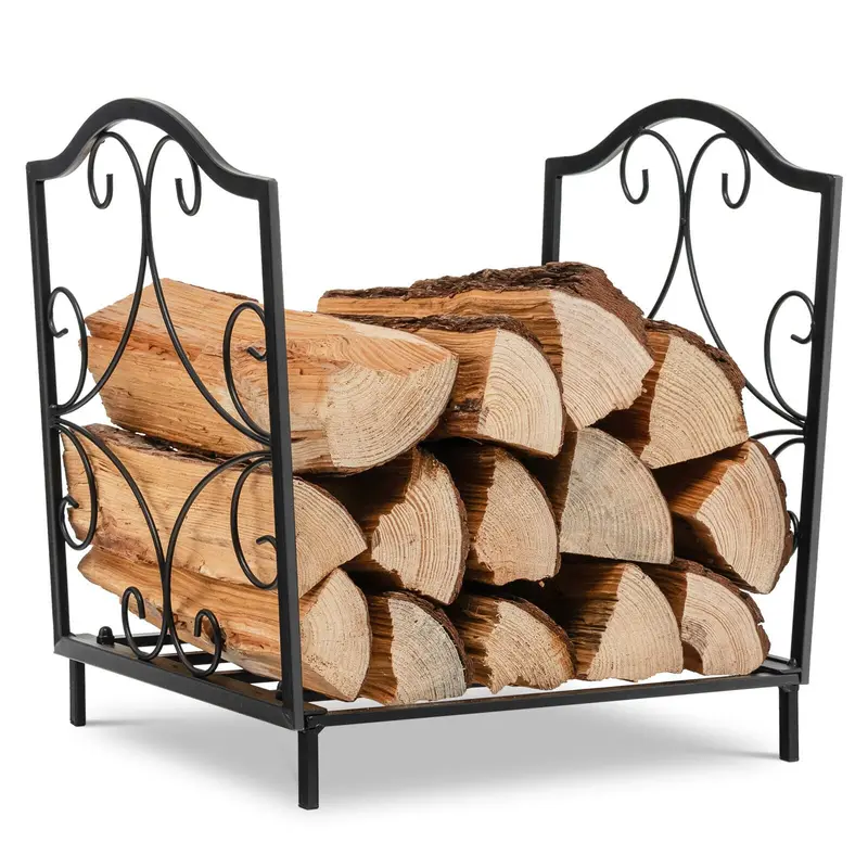 Goplus 17-Inch Decorative Firewood Rack – Indoor/Outdoor Log Carrier With Raised Base 1