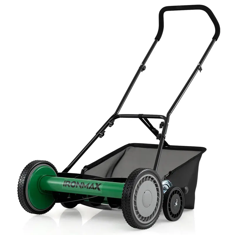 Goplus 18-Inch Manual Push Reel Lawn Mower With 5-Blade Manganese Steel Cutting System 1