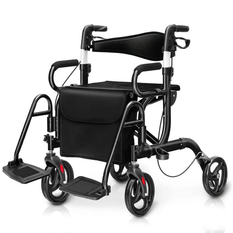 Goplus 2-In-1 Folding Rollator Walker – Convertible Transport Wheelchair With 8-Inch Wheels 1