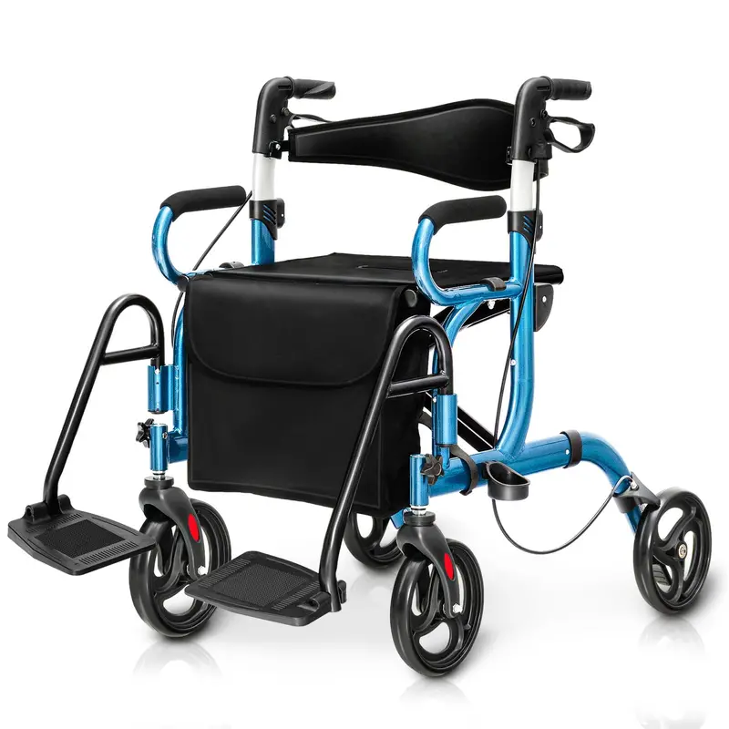 Goplus 2-In-1 Rollator Walker For Seniors – Lightweight Medical Walking Aid With Padded Seat & Backrest 1